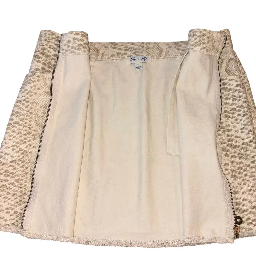 Snakeskin Print Full Zip Mini Skirt Cream Gray Size Large Animal Print She + Sky